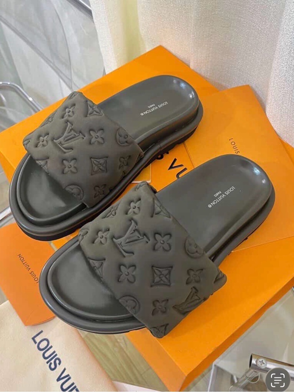 Louis Vuitton Women's Pool Pillow Charcoal Quilted Monogram Slide Mules
